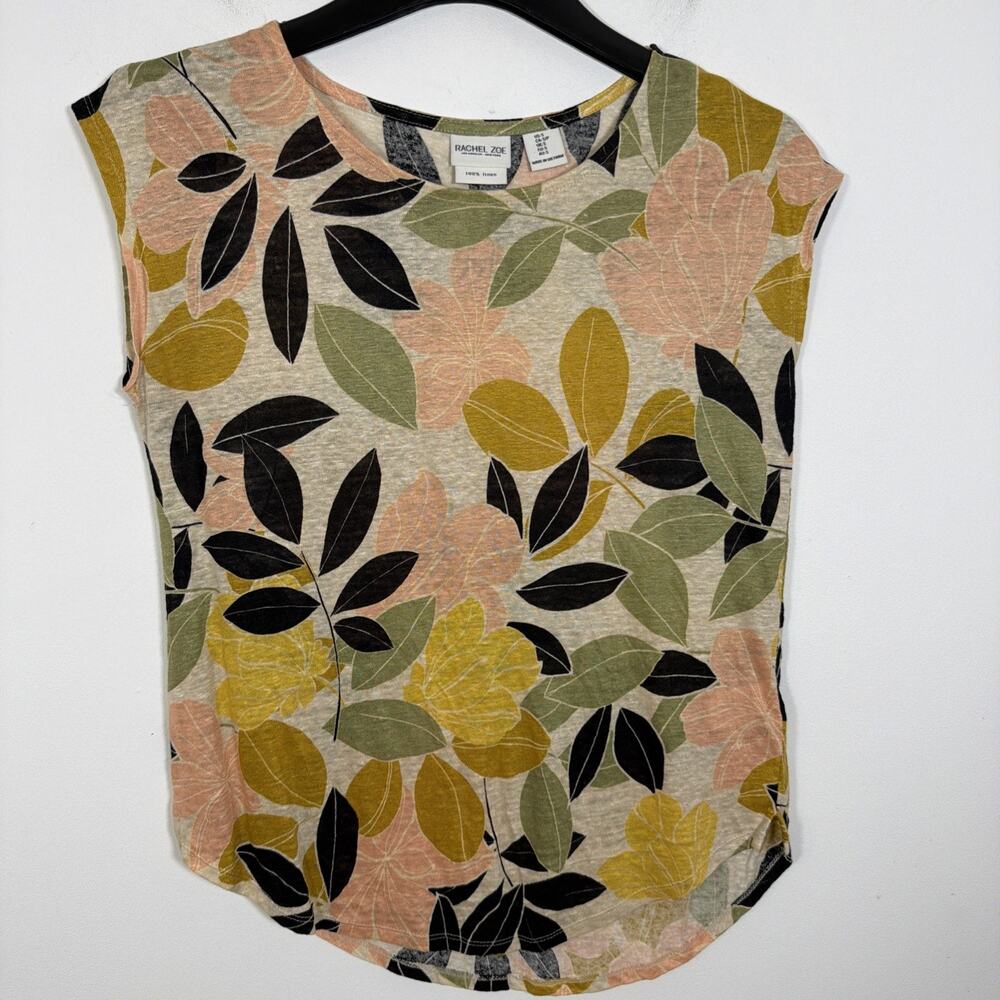 Linen Top Floral Costal Resort Vacation Beach Lagenlook Tropical Art Wear Boho S